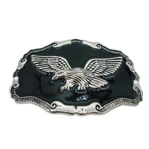 The Great American Bald Eagle Belt Buckle Embossed Enamel Black Silver Patriotic